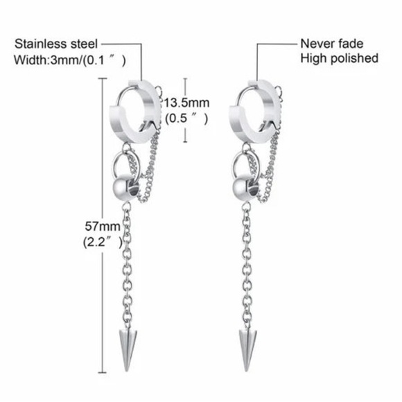 Stainless Steel Cross Double Chain Huggie Hoops Earring Pair for Mens Earrings - Picture 5 of 6